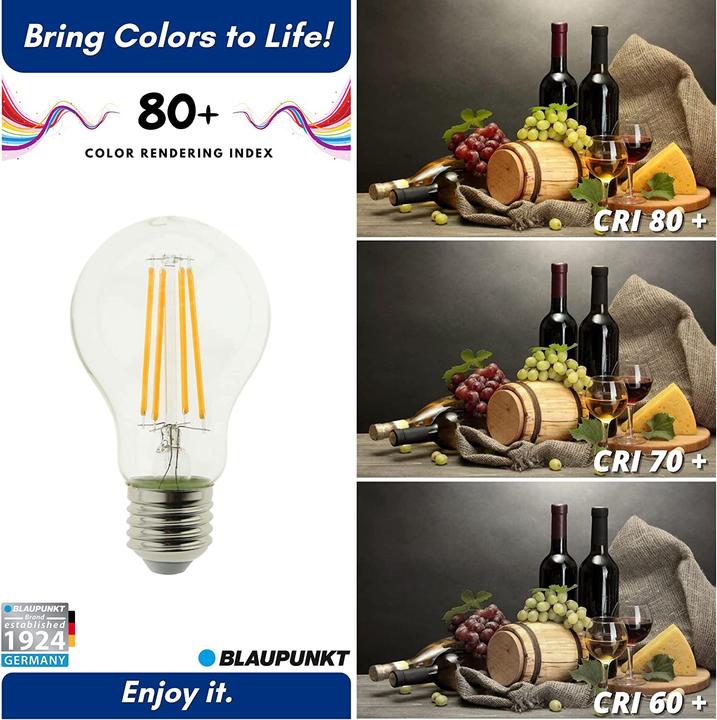 Produktbild Blaupunkt Vintage Filament LED Glühbirne A60 E27 - 8W - Warmweiss - Dekorativ - Retro - Einzeln (E27, 8 W, 1055 lm, 1 x, E)