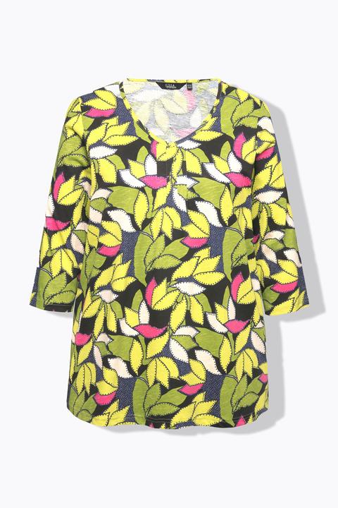 Actual product image Ulla Popken 3/4 Sleeve V-Neck Leaf Print Tee (46, 48)