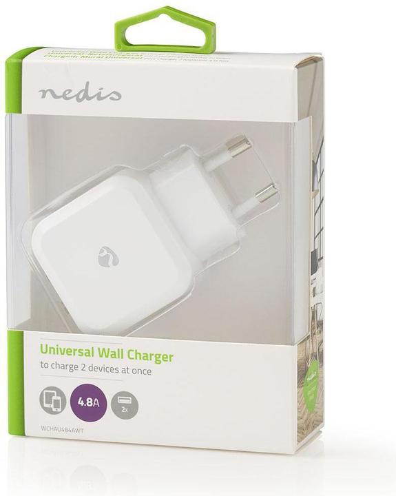 Produktbild Nedis Netzladegerät - 2X 2.4 A - Port Type: 2X USB-A - 24 W - Einzelspannungsausgang - PC - Weiss (24 W, 2 Ports)