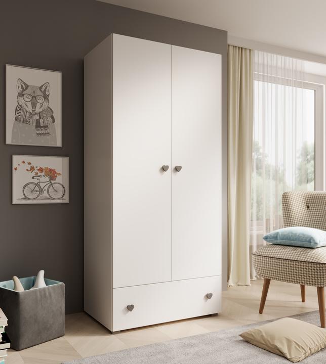 Actual product image ADRK Furniture Emily wardrobe with hinged doors and a heart-shaped handle (grey) (80 cm)