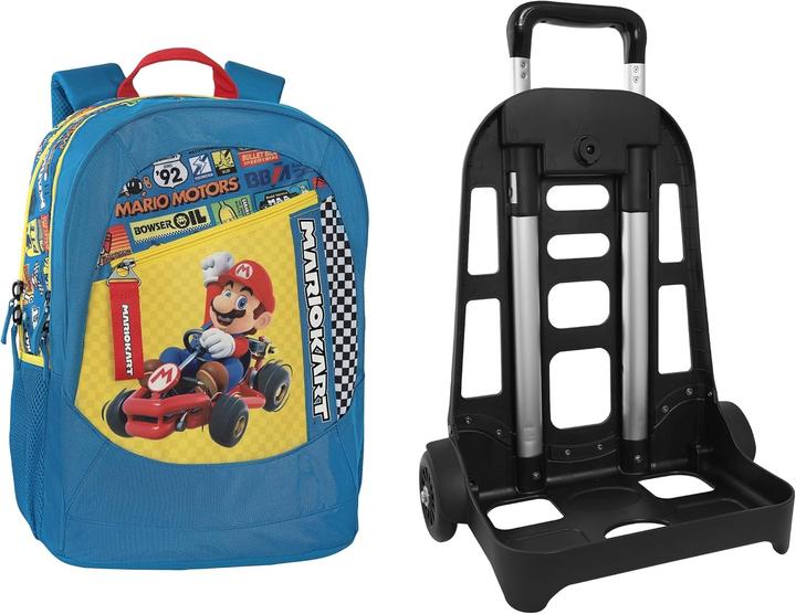 Actual product image Official Mario Kart School Backpack with Removable Trolley and Interchangeable Wheels