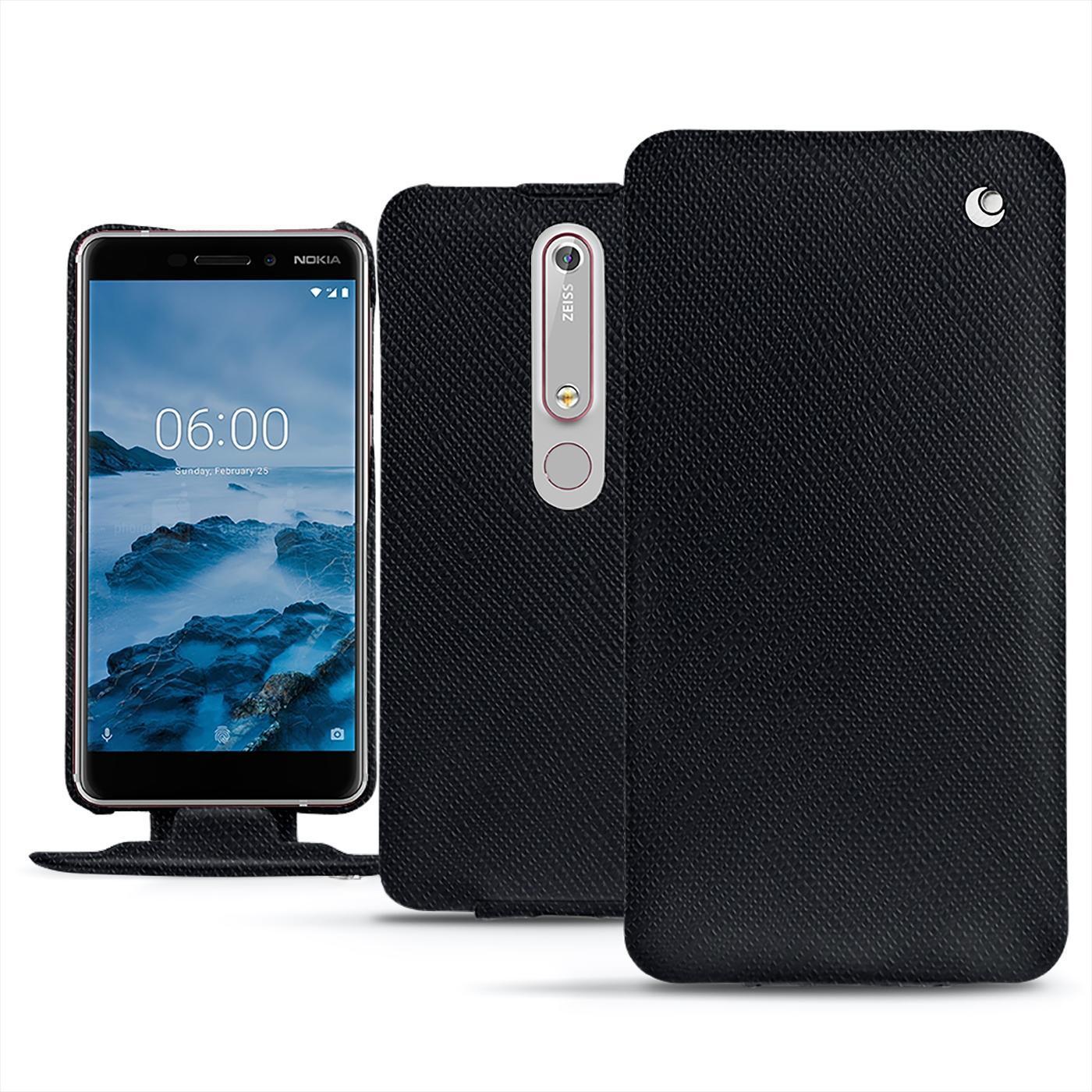 Noreve Lederschutzhülle vertikal (Nokia 6 (2018)), Smartphone Hülle, Schwarz