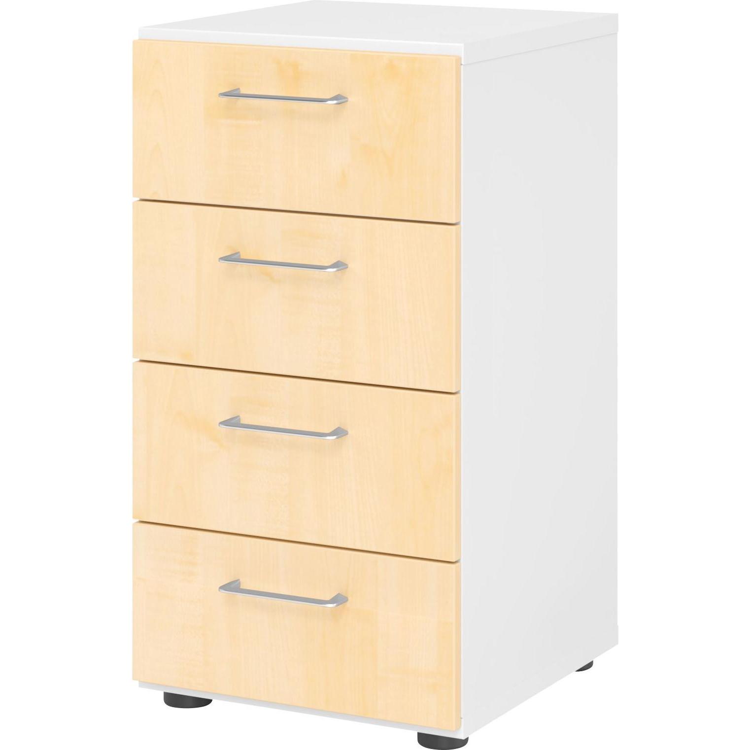 0, Aktenschrank, Regal 2OH, 4 Schübe, BS Weiss/Ahorn