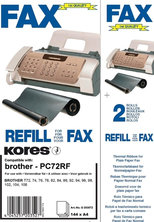 Actual product image Kores Thermal transfer roll for brother Fax T72, 74, black Print capacity: approx. 144 pages each