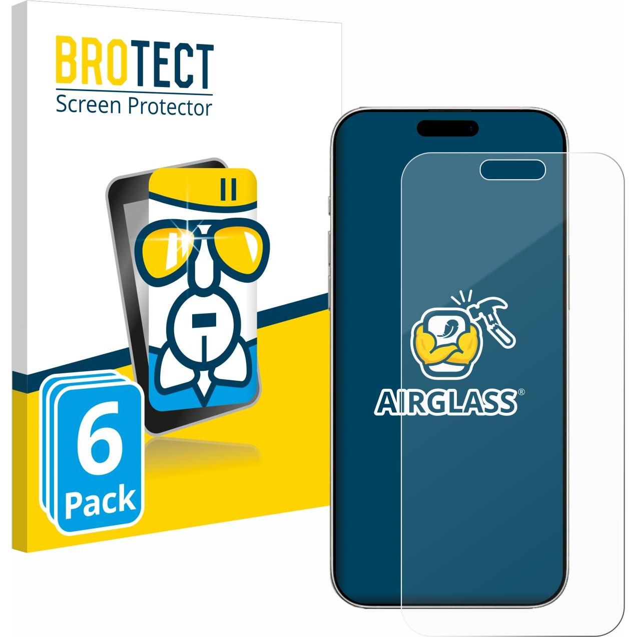 BROTECT Schutzglas Schutzfolie Glas Folie Displayschutz klar (6 Stück, Apple iPhone 16 Pro), Smartphone Schutzfolie, Tra...