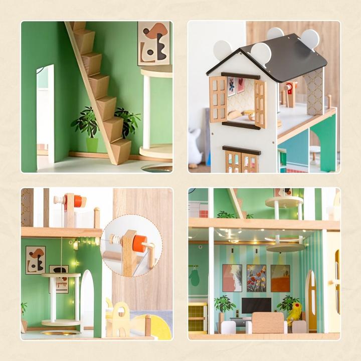 Image du produit Hermex 21-tlg. Holz-Puppenhaus mit Zubehör Spielhaus Kinderspielzeug Haus