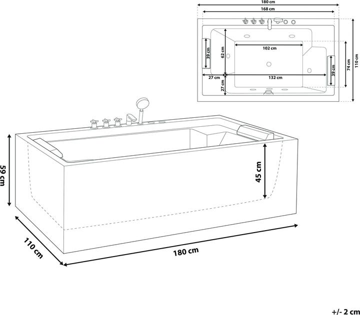 Produktbild Beliani Whirlpool Badewanne freistehend weiss rechteckig 180 x 110 cm SAONA (339 l, 110 cm)