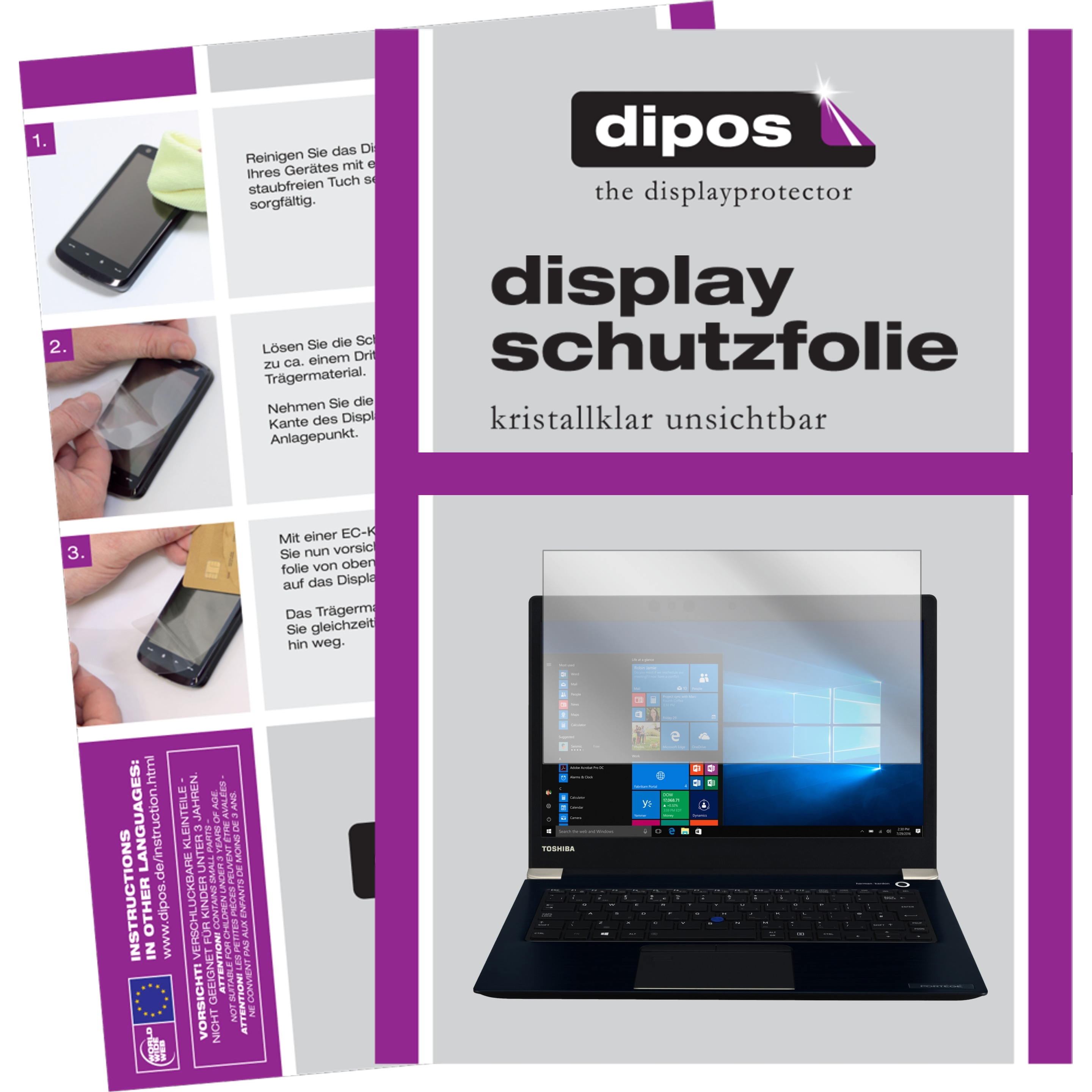 Dipos Displayschutzfolie Crystalclear (2 Stück, Portege X30 D121), Tablet Schutzfolie