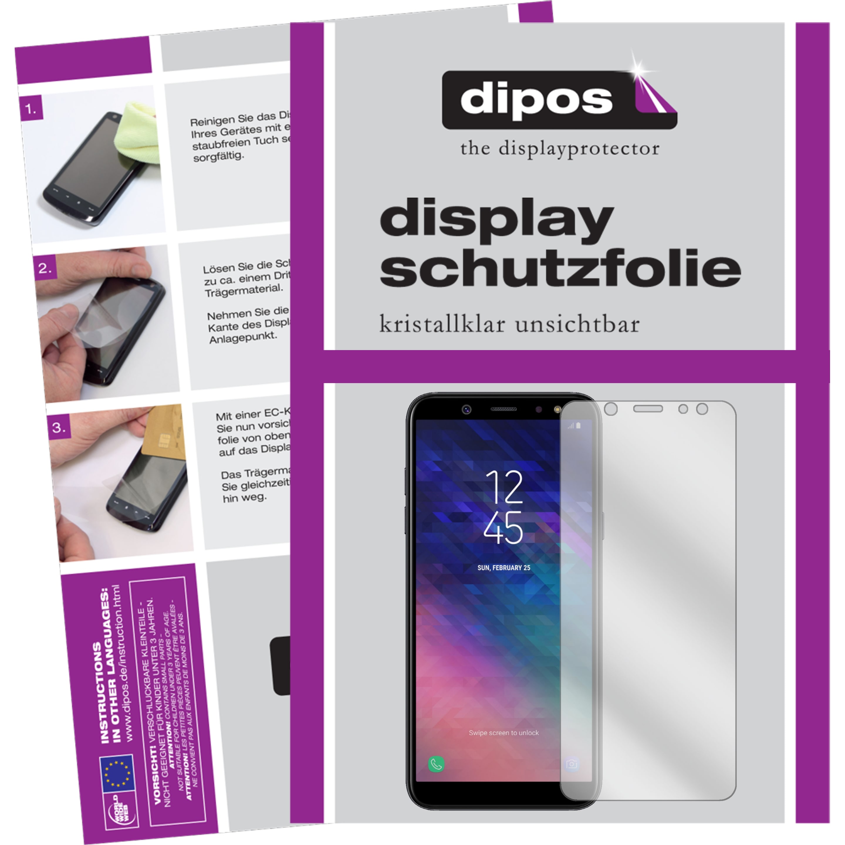 Dipos Displayschutzfolie Crystalclear (2 Stück, SAMSUNG GALAXY A6+), Smartphone Schutzfolie, Transparent