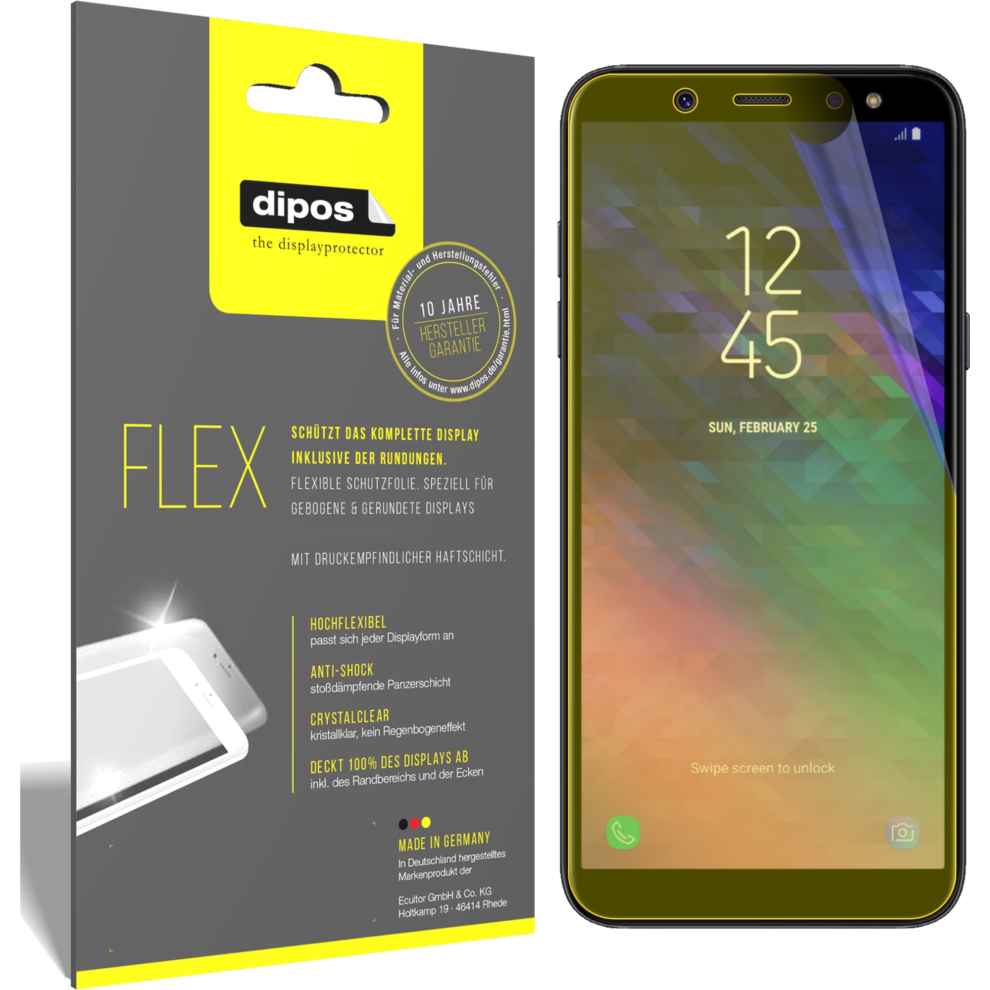 Dipos Displayschutzfolie Full-Cover 3D (3 Stück, SAMSUNG GALAXY A6+), Smartphone Schutzfolie, Transparent