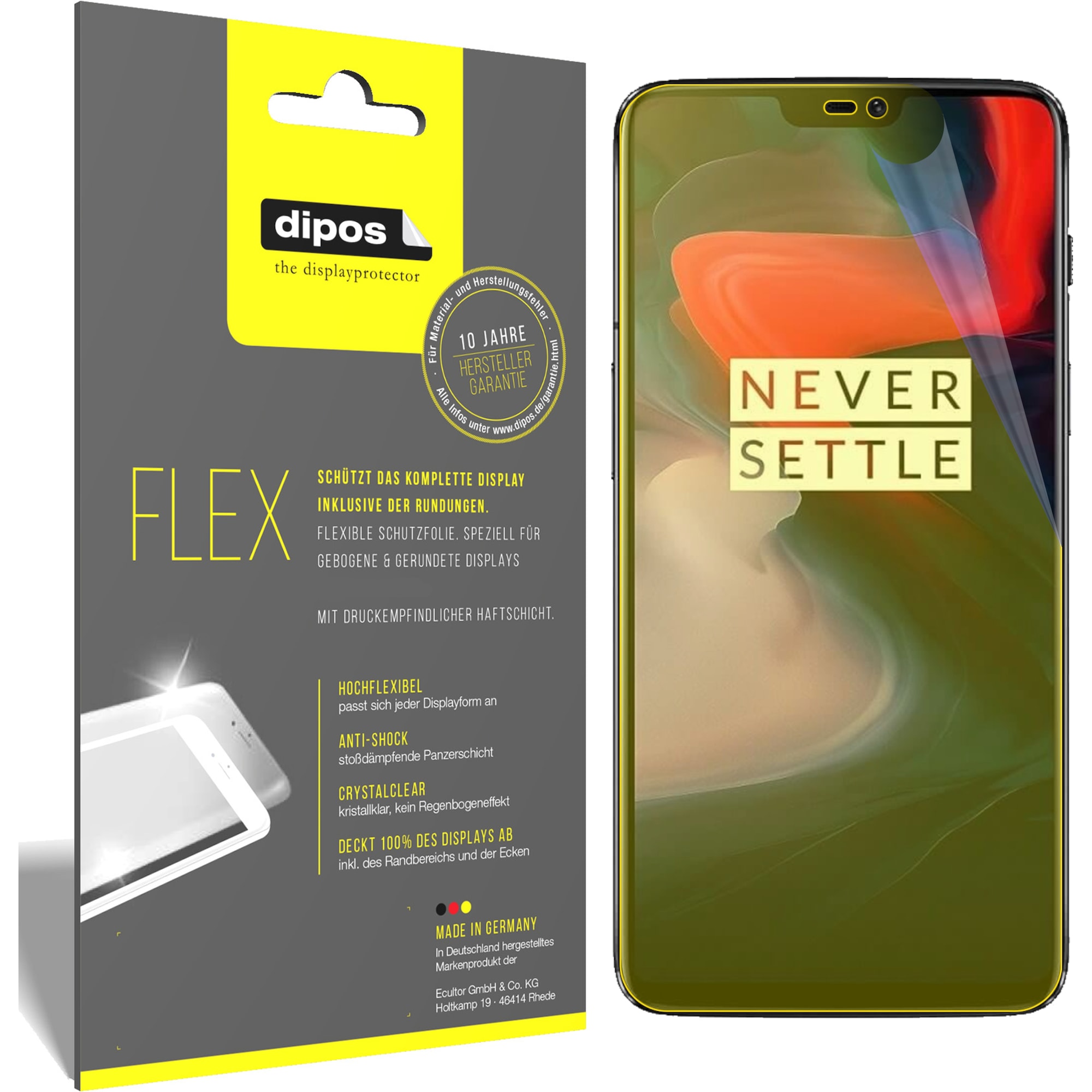 Dipos Displayschutzfolie Full-Cover 3D (3 Stück, OnePlus 6), Smartphone Schutzfolie, Transparent