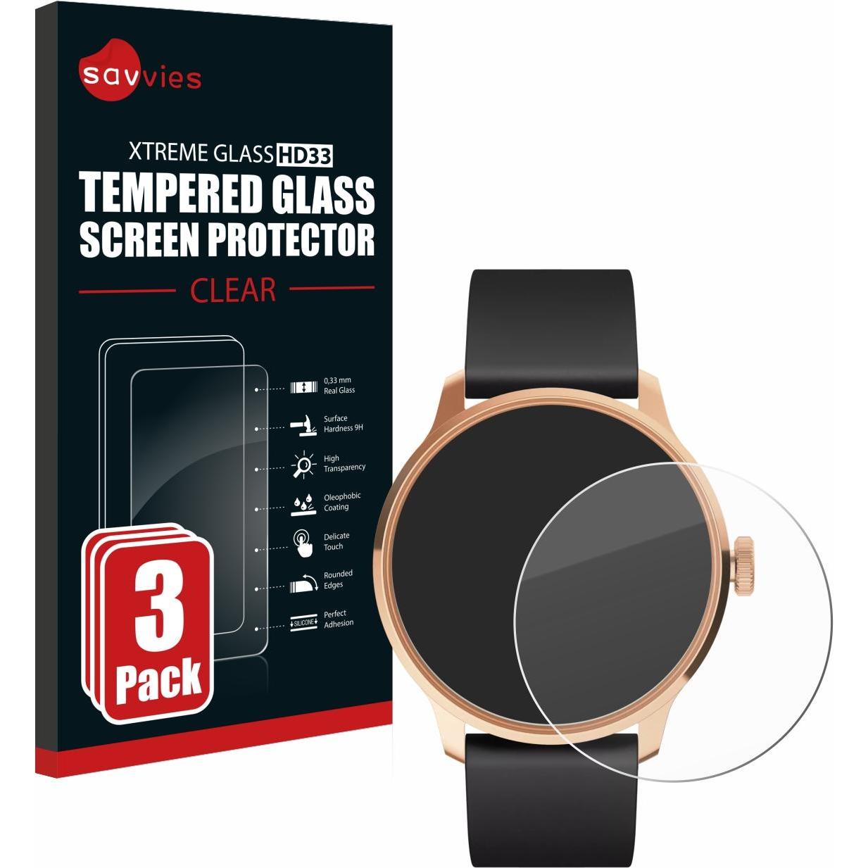 Savvies Panzerglas Schutzglas Displayschutz, Smartwatch Schutzfolie, Transparent