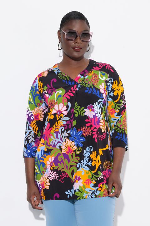Actual product image Ulla Popken Colorful Flower Print 3/4 Sleeve Slinky Tee (42, 44)