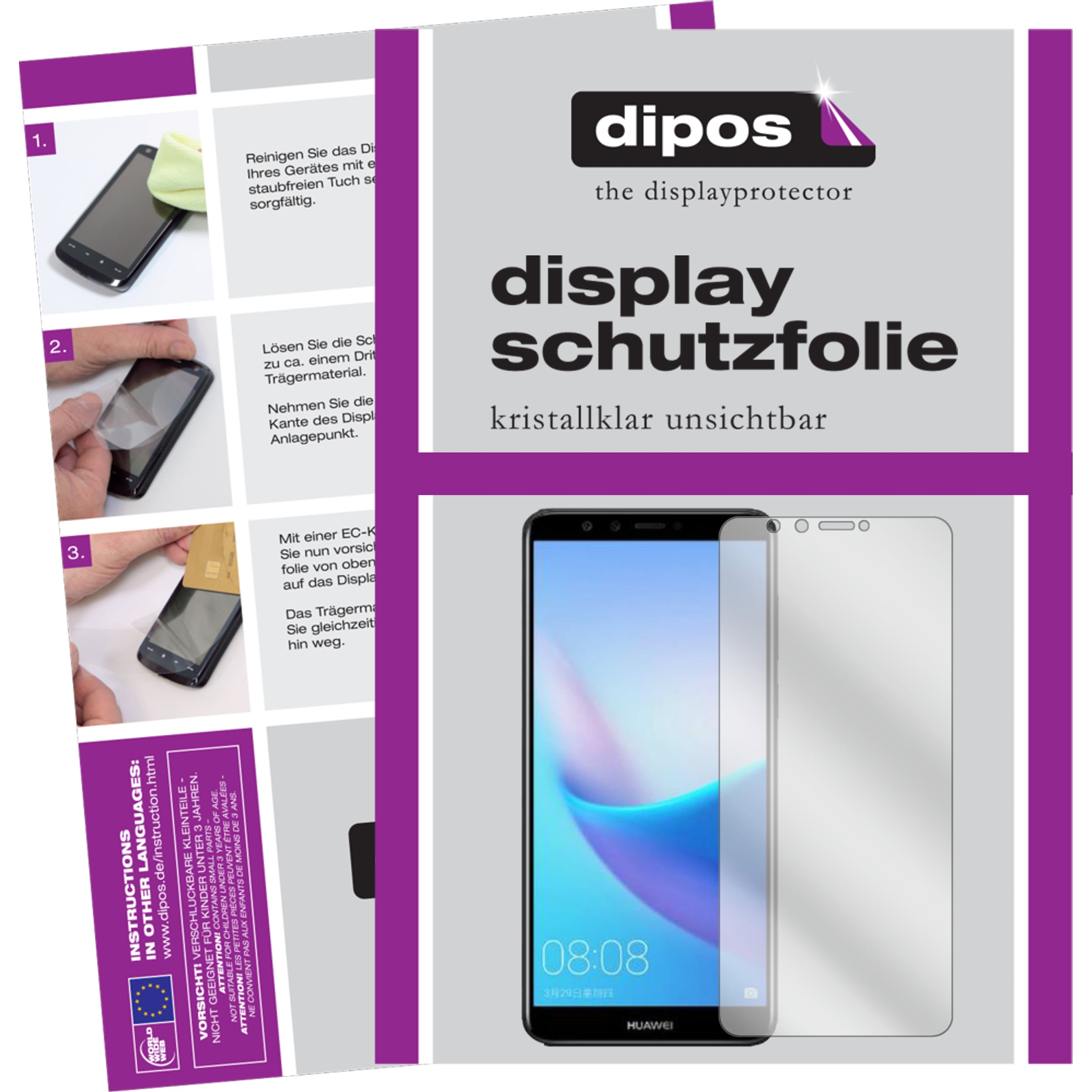 Dipos Displayschutzfolie Crystalclear (2 Stück, Huawei Enjoy 8e), Smartphone Schutzfolie, Transparent