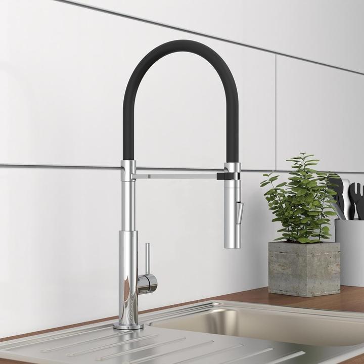 Produktbild Schütte Wasserhahn Küche STILO Spültischarmatur Chrom Schwarz Chrom Rot Schwenkbar 79180