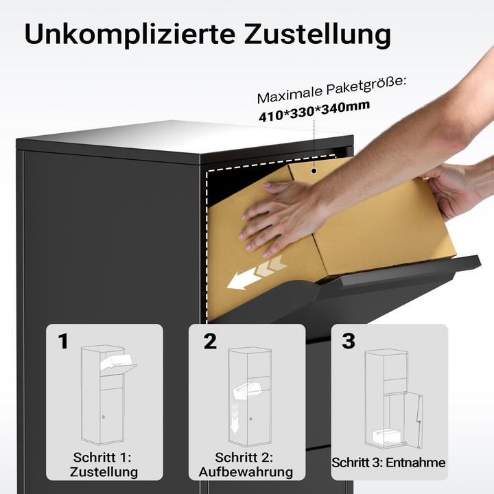 Produktbild Wiltec Paketkasten Briefkasten schwarz 46x45x140cm Paketbox Zuhause Päckchen