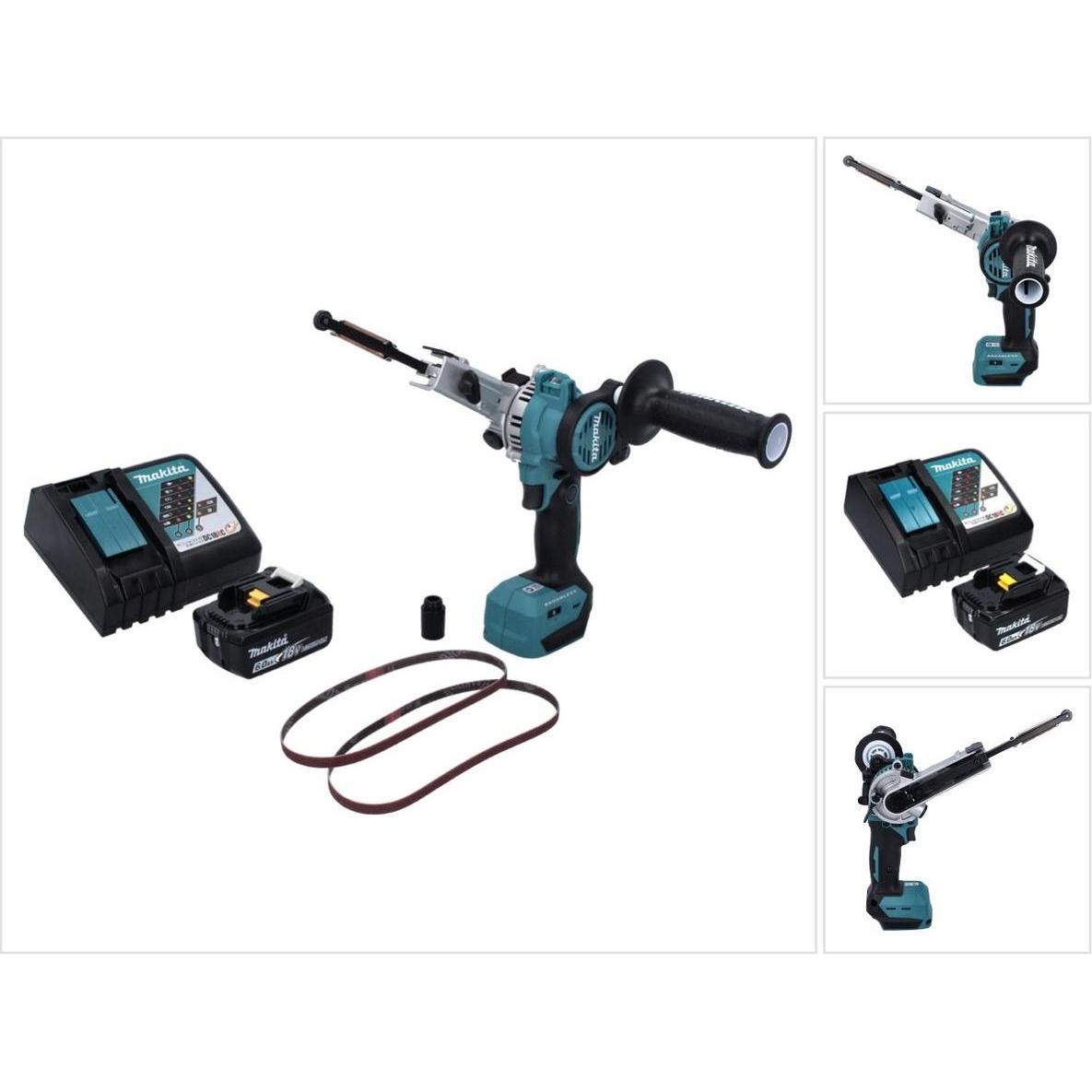 Makita, Schleifmaschine + Poliermaschine, DBS 180 RG1 Akku Bandfeile 18 V 9 x 533 mm Brushless + 1x Akku 6,0 Ah + Ladege...