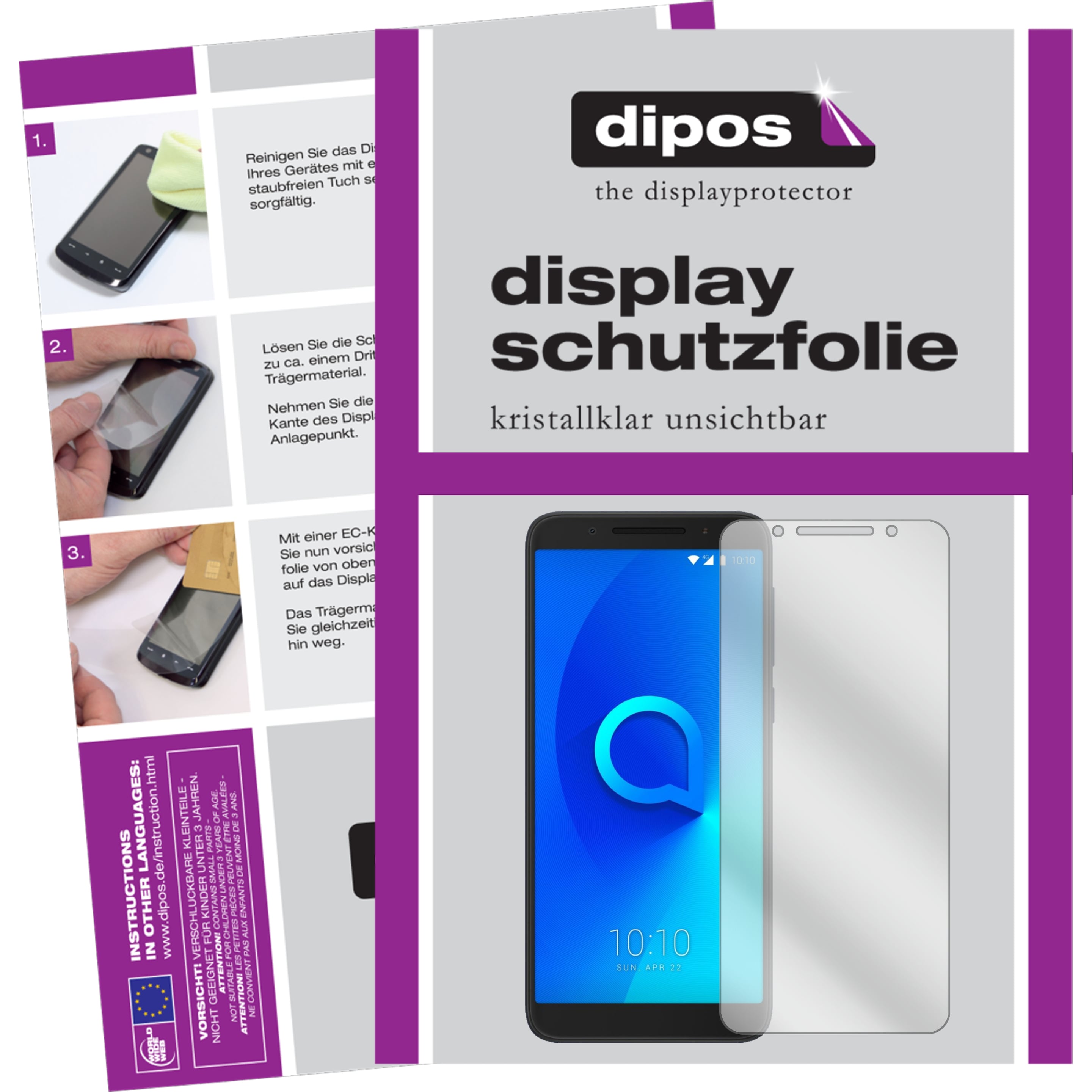 Dipos Displayschutzfolie Crystalclear (2 Stück, Alcatel 3V), Smartphone Schutzfolie, Transparent