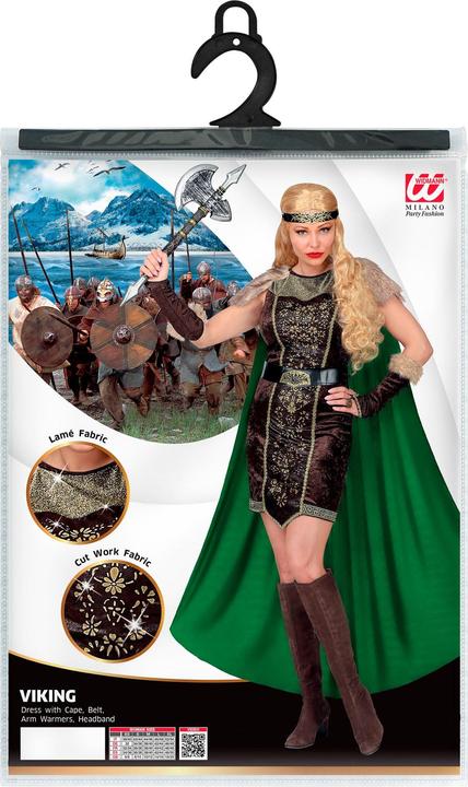 Actual product image Widmann Viking queen ladies costume dress with cape, belt, arm warmers, headband (M)