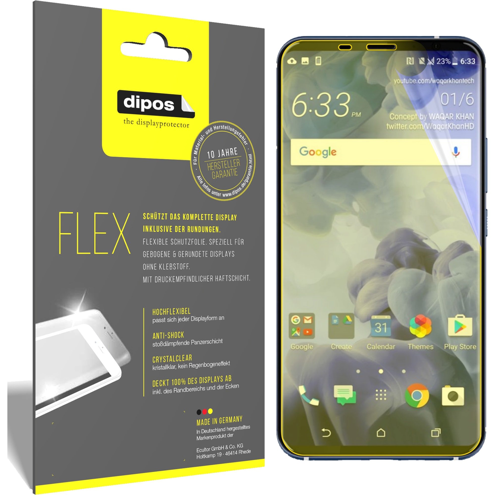 Dipos Displayschutzfolie Full-Cover 3D (2 Stück, HTC U11+), Smartphone Schutzfolie, Transparent