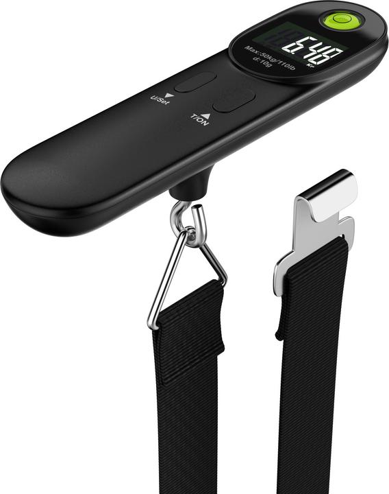 Produktbild Bearware Kofferwaage digital, bis 50 kg, mit Wiegeband & Haken, für Reisen, Gepäckwaage mit Display, schwarz (Kofferwaage)