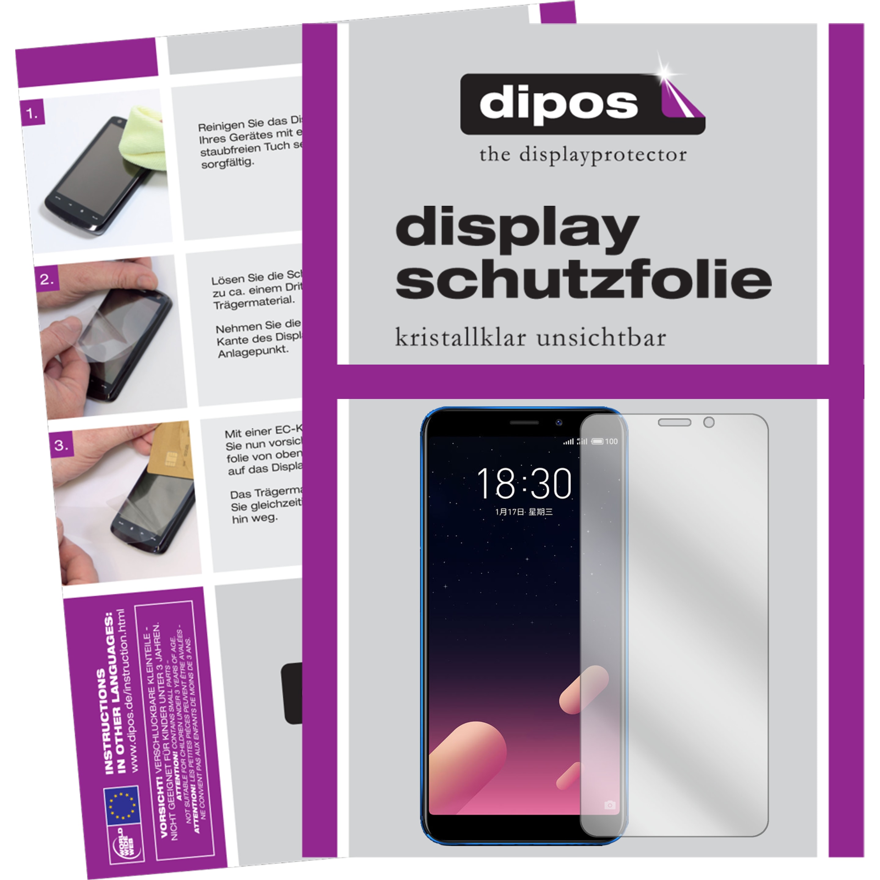 Dipos Displayschutzfolie Crystalclear (6 Stück, Meizu M6s), Smartphone Schutzfolie, Transparent