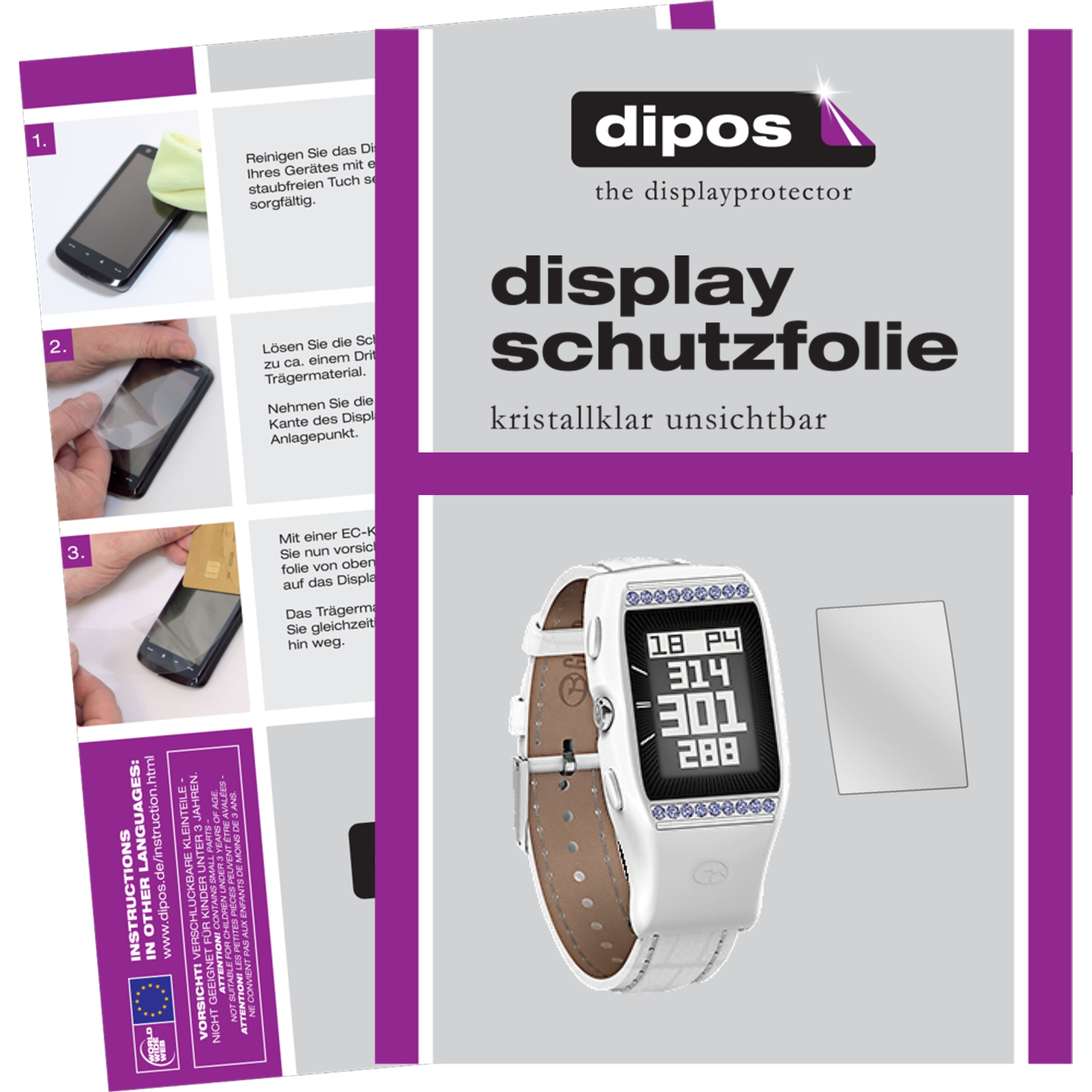 Dipos Displayschutzfolie Crystalclear, Smartwatch Schutzfolie, Transparent