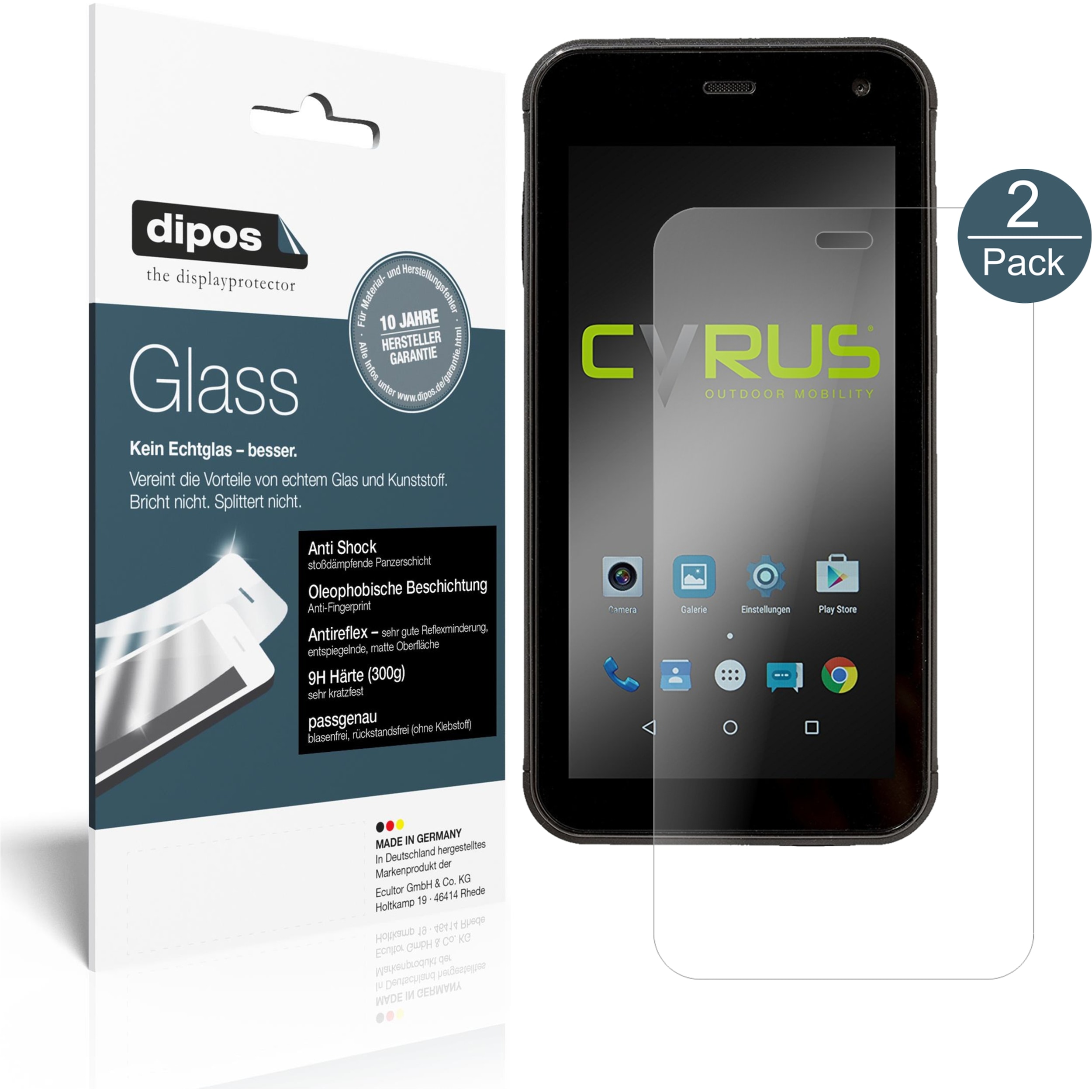 Dipos Displayschutz Anti-Shock (2 Stück, CS 22), Smartphone Schutzfolie, Transparent