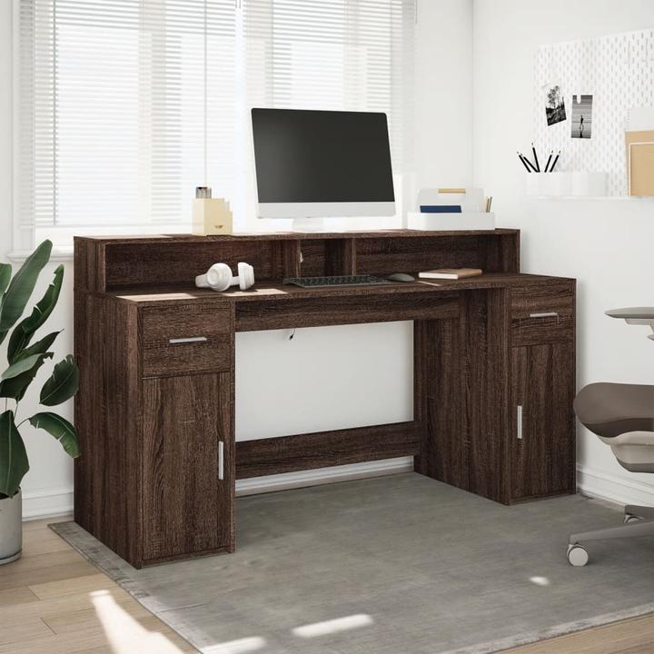 Actual product image vidaXL LED desk Computer desk Work desk Office desk Brown oak look (160 x 55 x 91 cm)