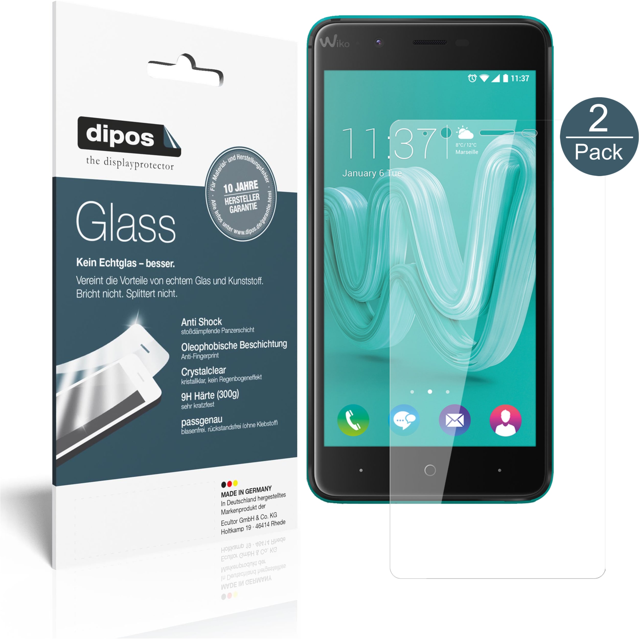 Dipos Displayschutz Anti-Shock (2 Stück, Wiko Kenny), Smartphone Schutzfolie, Transparent