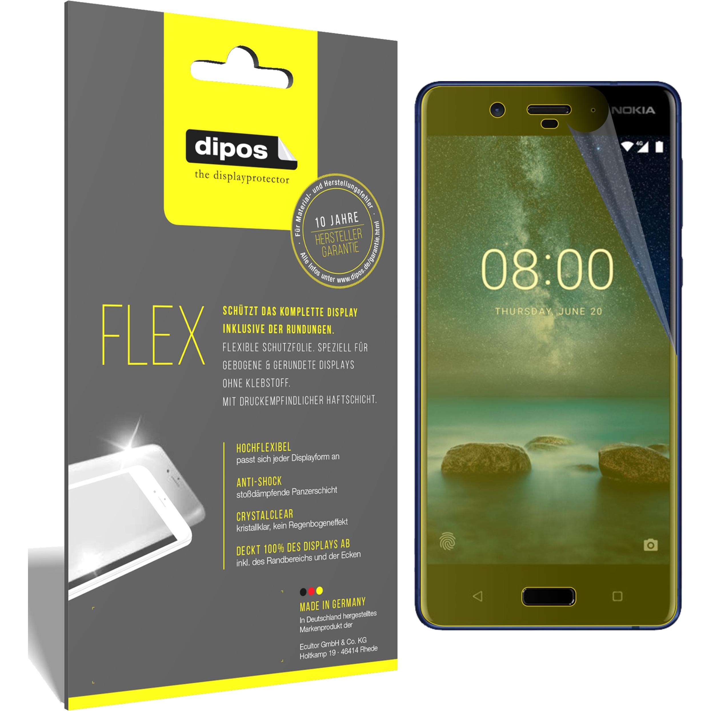 Dipos Displayschutzfolie Full-Cover 3D (3 Stück, Nokia 8), Smartphone Schutzfolie, Transparent