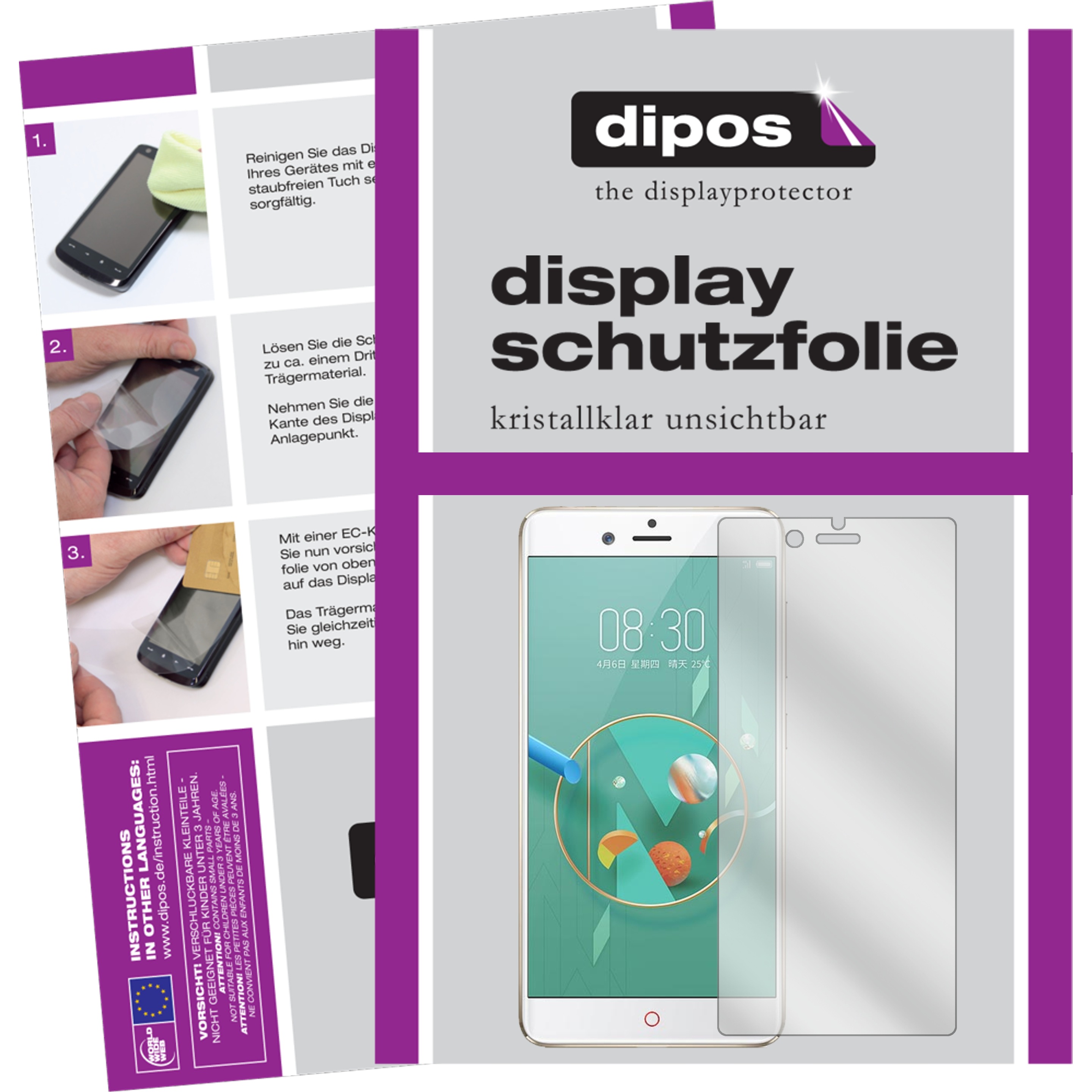 Dipos Displayschutzfolie Crystalclear (2 Stück, ZTE Nubia Z17 Mini S), Smartphone Schutzfolie, Transparent