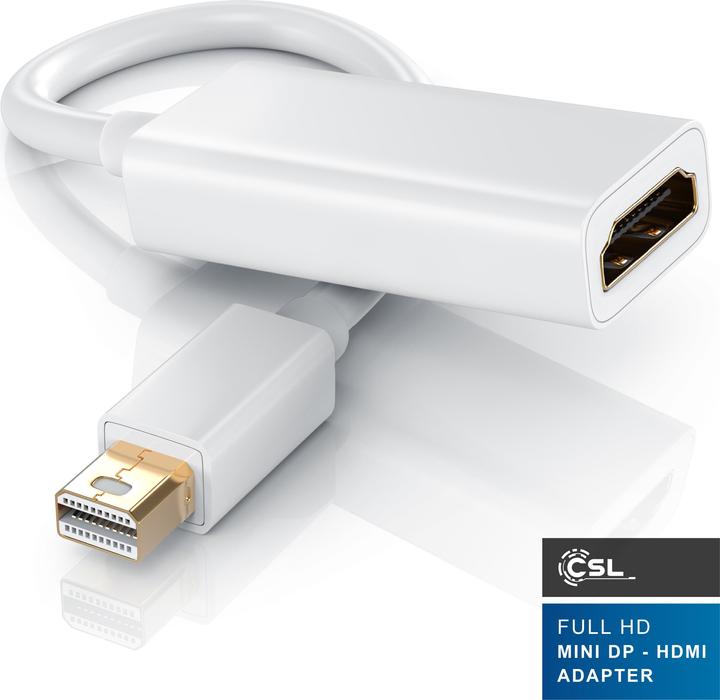 Produktbild CSL Mini DisplayPort zu HDMI Adapter, Full HD MiniDP zu HDMI Buchse Konverter / Adapterkabel - 0,15m (HDMI, 10 cm)
