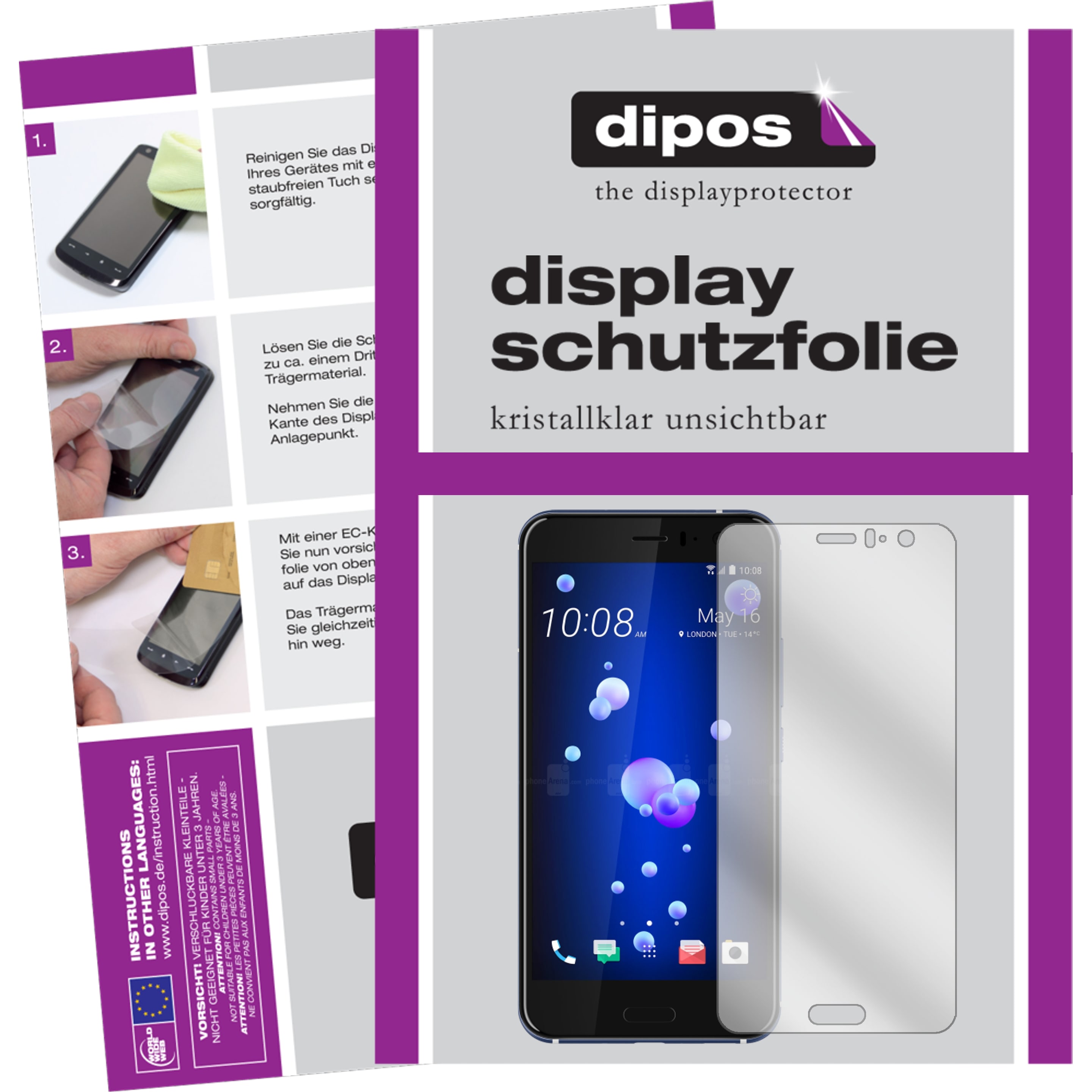 Dipos Displayschutzfolie Crystalclear (6 Stück, HTC U11), Smartphone Schutzfolie, Transparent