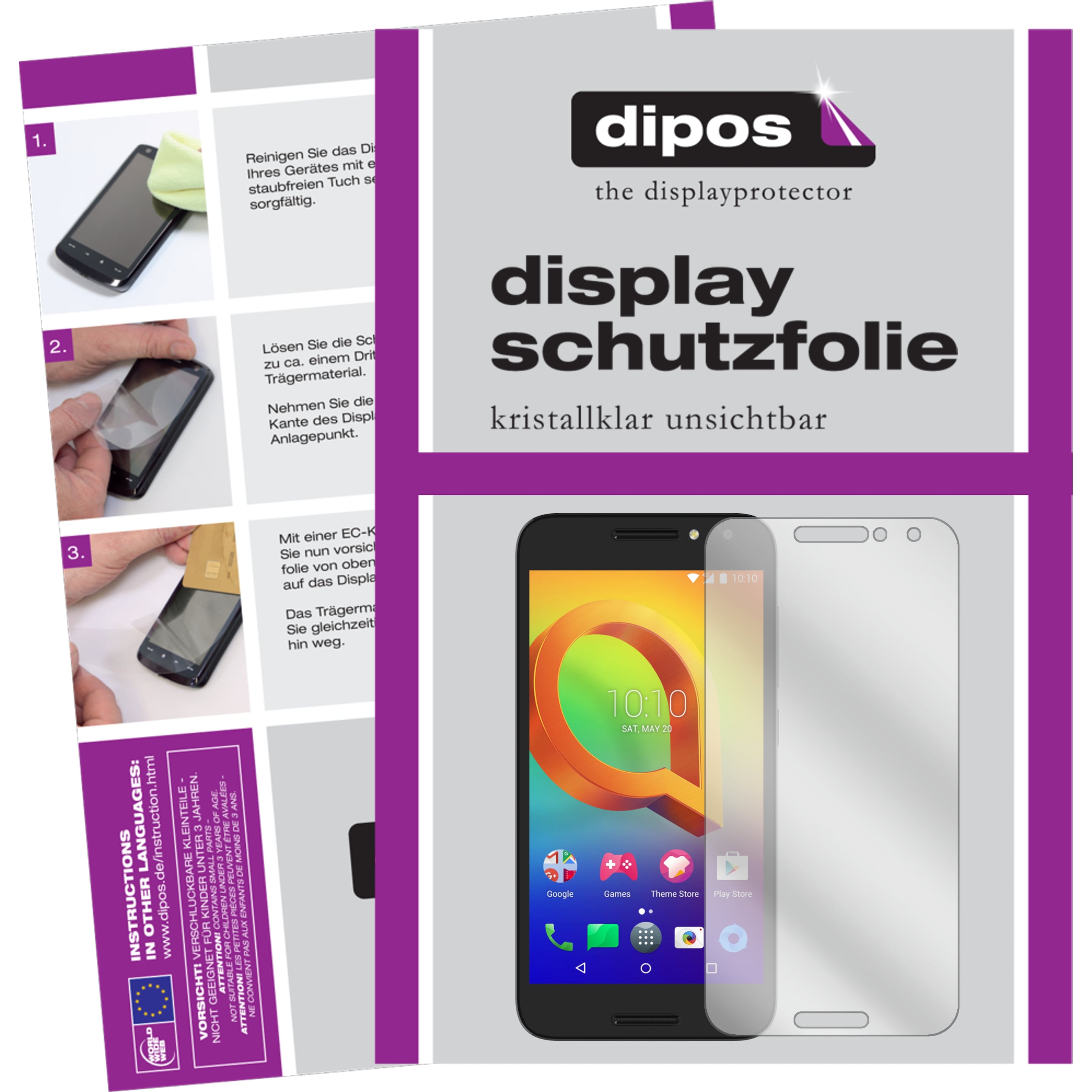 Dipos Displayschutzfolie Crystalclear (2 Stück, Alcatel A3), Smartphone Schutzfolie, Transparent