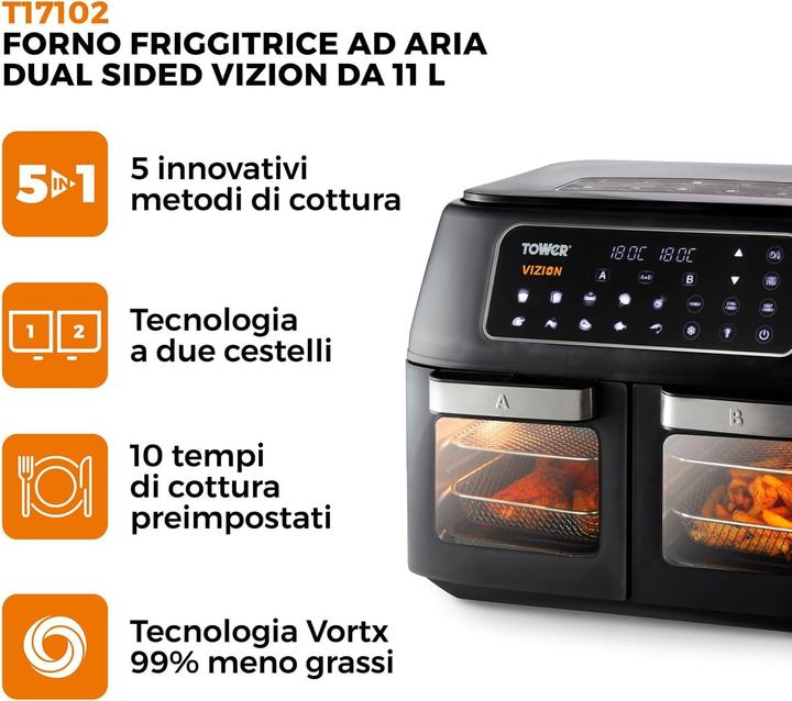 Actual product image TOWER T17102 Vortx Vizion Double Compartment Air Fryer with Digital Touch Panel 11 L Black