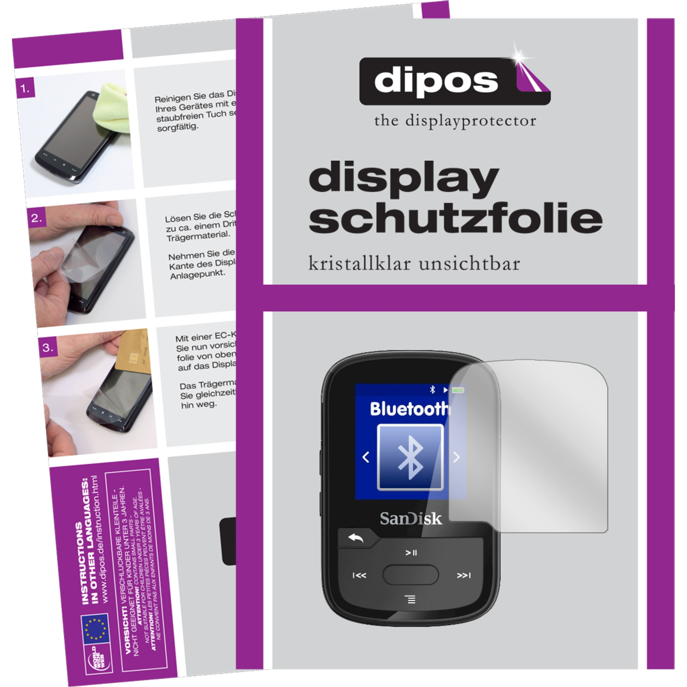 Dipos Displayschutzfolie Crystalclear (2 Stück, Clip Sport Plus), Smartphone Schutzfolie, Transparent