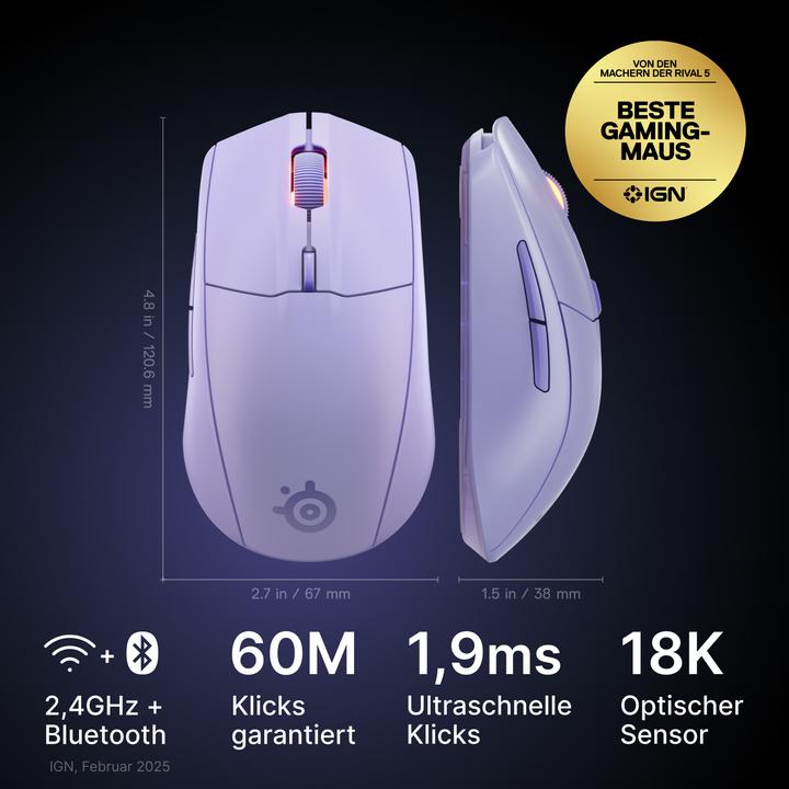 Immagine prodotto SteelSeries Rival 3 WL Gen 2 - Lavender (Senza fili)