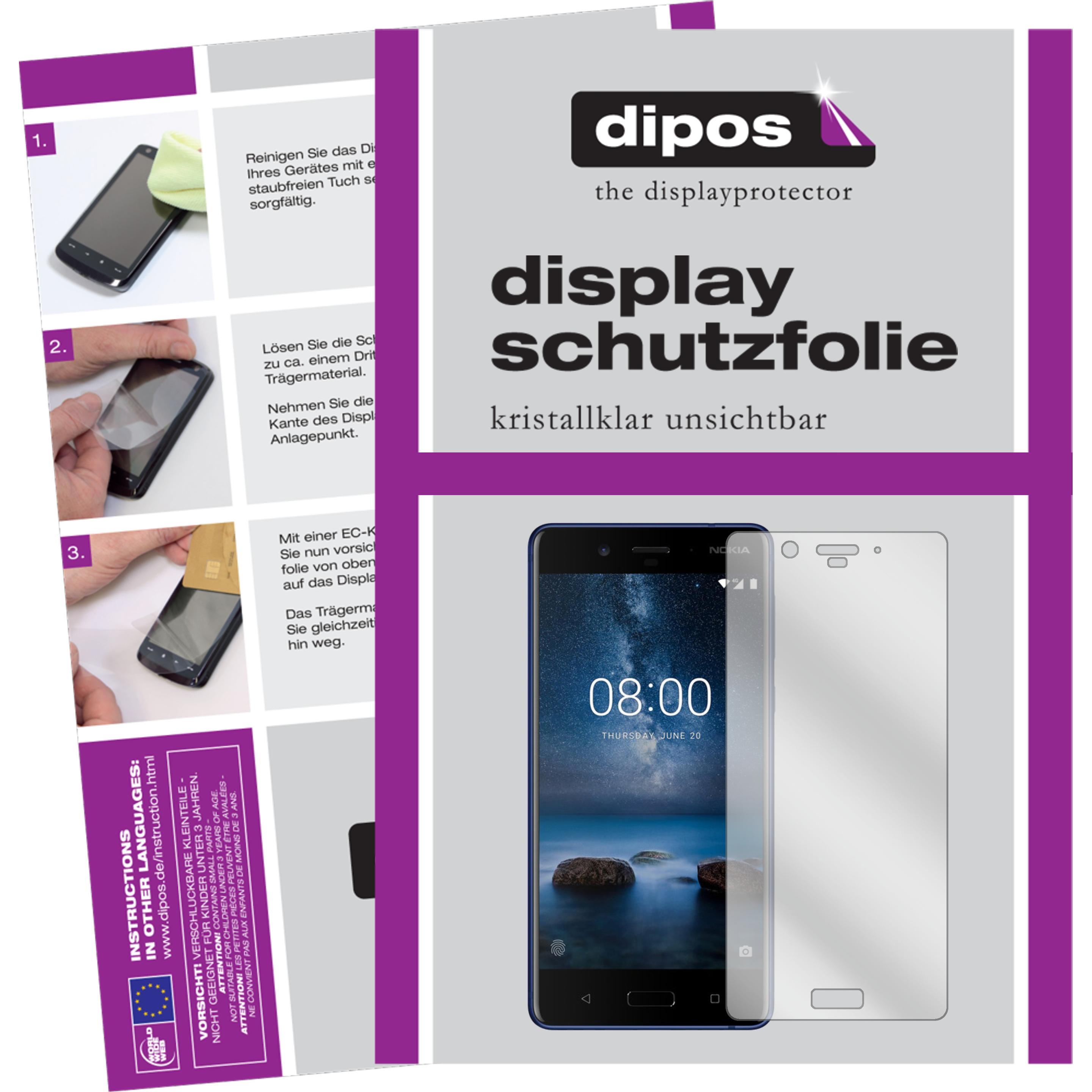 Dipos Crystalclear (2 Stück, Nokia 8), Smartphone Schutzfolie, Transparent