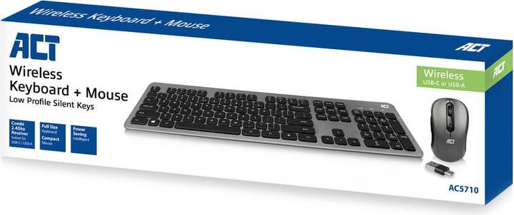 Immagine prodotto Set tastiera e mouse wireless, ricevitore combinato USB-C/USB-A (layout Qwerty/US) (Ing. Int., Cablato)