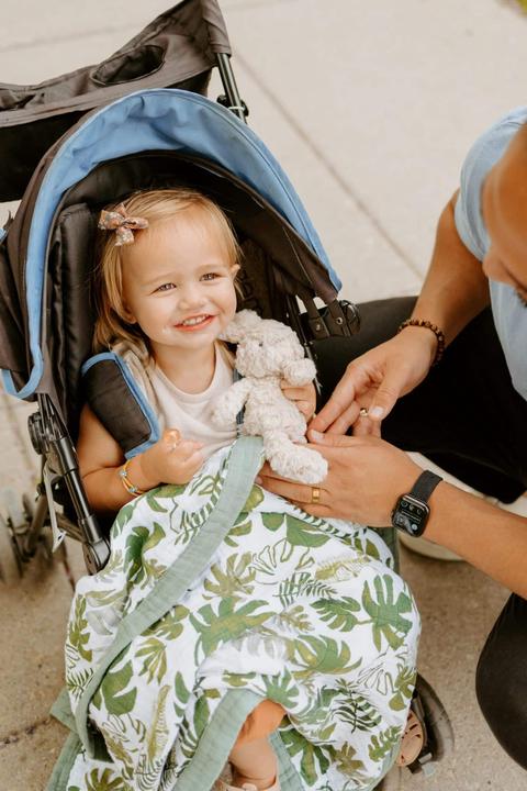 Actual product image little unicorn Cotton Muslin Baby Blanket - Tropical Leaf (120 x 120 cm)