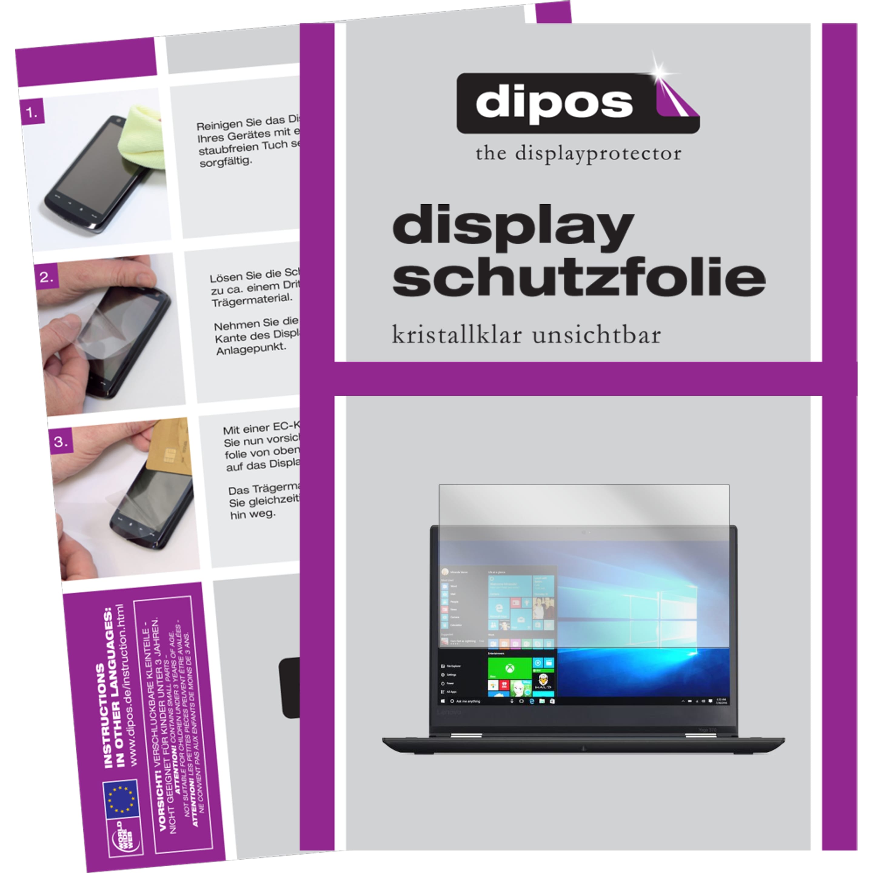 Dipos Displayschutzfolie Crystalclear (2 Stück, Lenovo ThinkPad Yoga 370), Tablet Schutzfolie