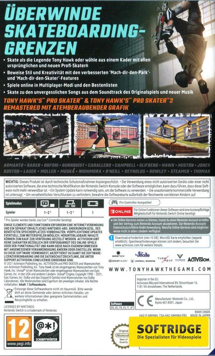 Actual product image Activision Tony Hawk Pro Skater 1 + 2 (Switch Lite, Switch OLED, Switch, Multilingual)