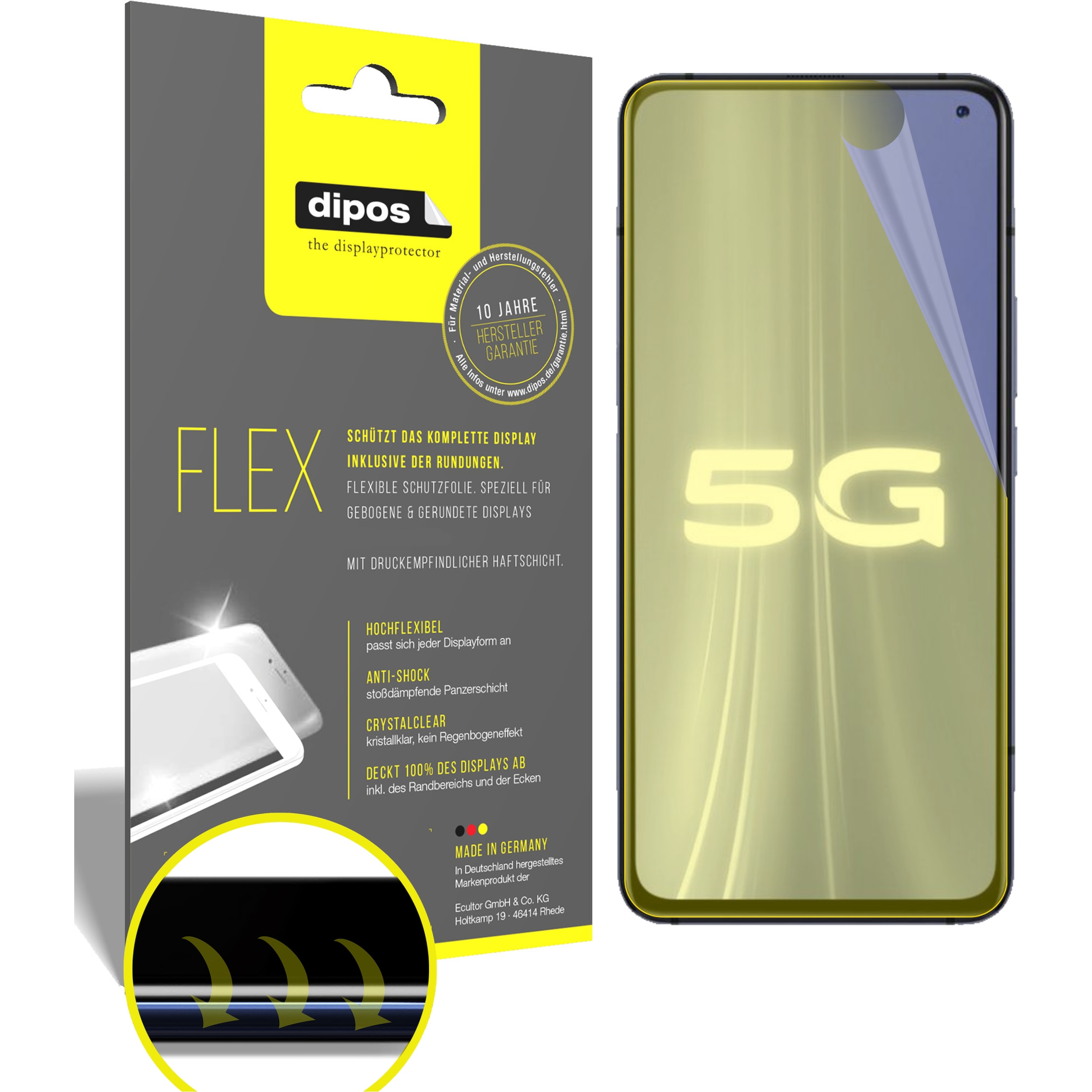 Dipos Displayschutzfolie Full-Cover 3D (3 Stück, Vivo iQOO 3), Smartphone Schutzfolie, Transparent