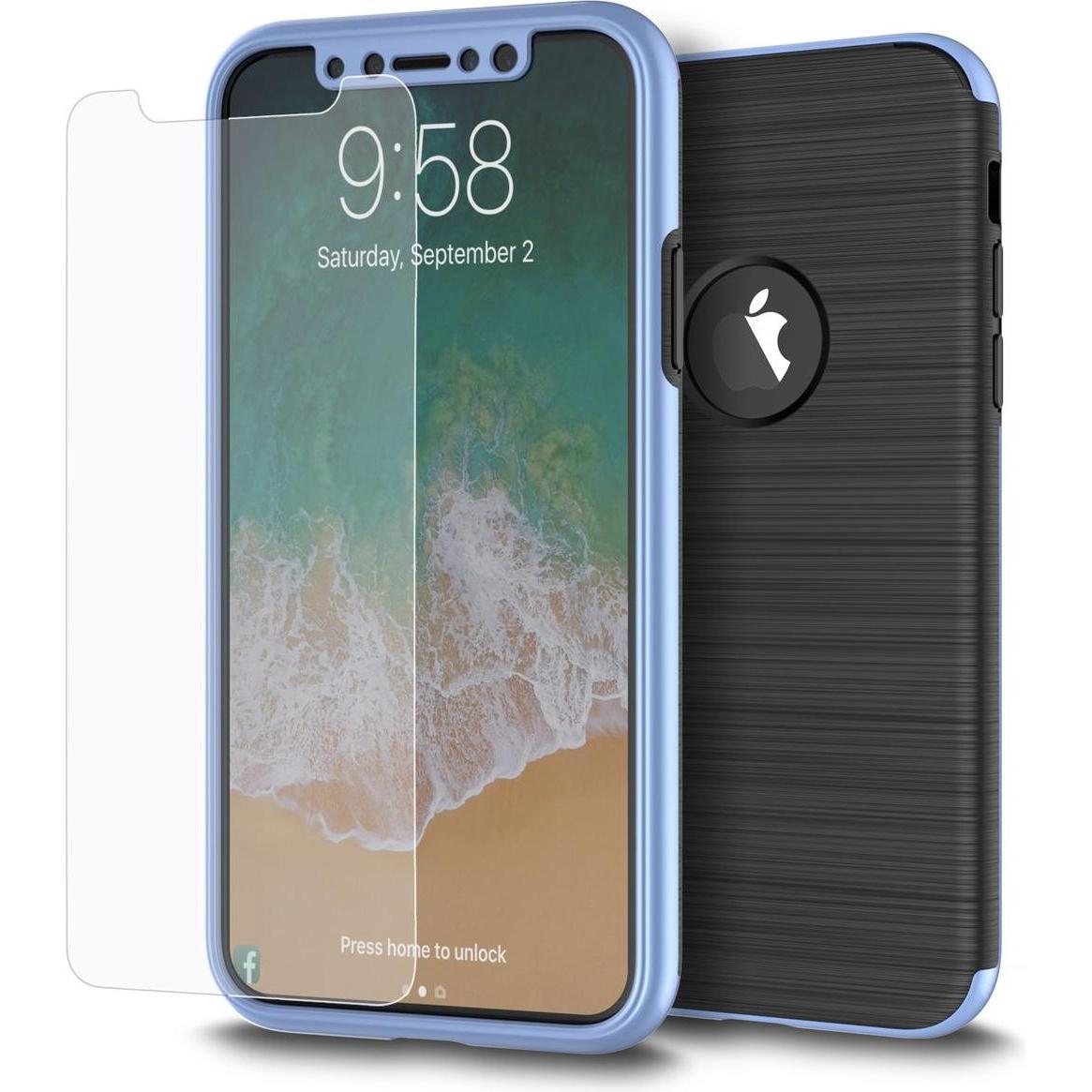 König Design Handyhülle Apple iPhone X Full Cover Carbon Case Schutz Bumper Etuis Rahmen Blau (Apple iPhone X), Smartpho...