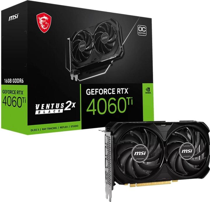 Actual product image MSI RTX4060 TI Ventus 2X Black OC 16GB GDDR6 HDMI 3xDP (16 GB)