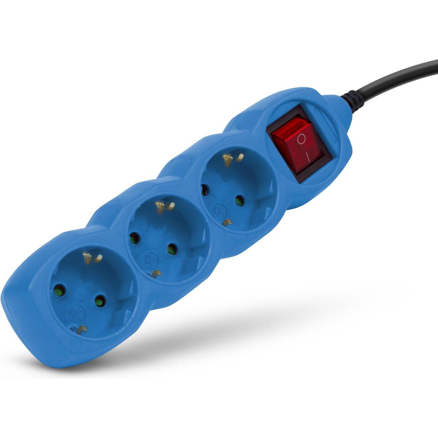 Entac, Ciabatta multipresa, Steckdosenleiste 3fach 1,5m Schalter blau (3x, CEE 7/3, 1.50 m)