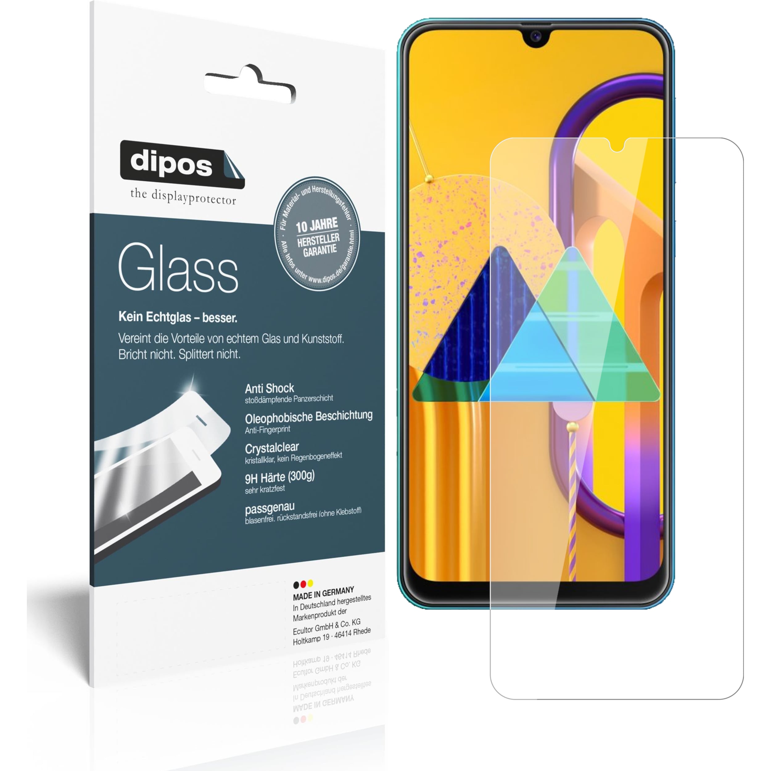 Dipos Displayschutz Anti-Shock (2 Stück, Samsung Galaxy M21), Smartphone Schutzfolie, Transparent