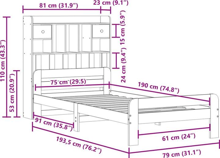 Image du produit vidaXL Bücherregalbett (75 x 190 cm)