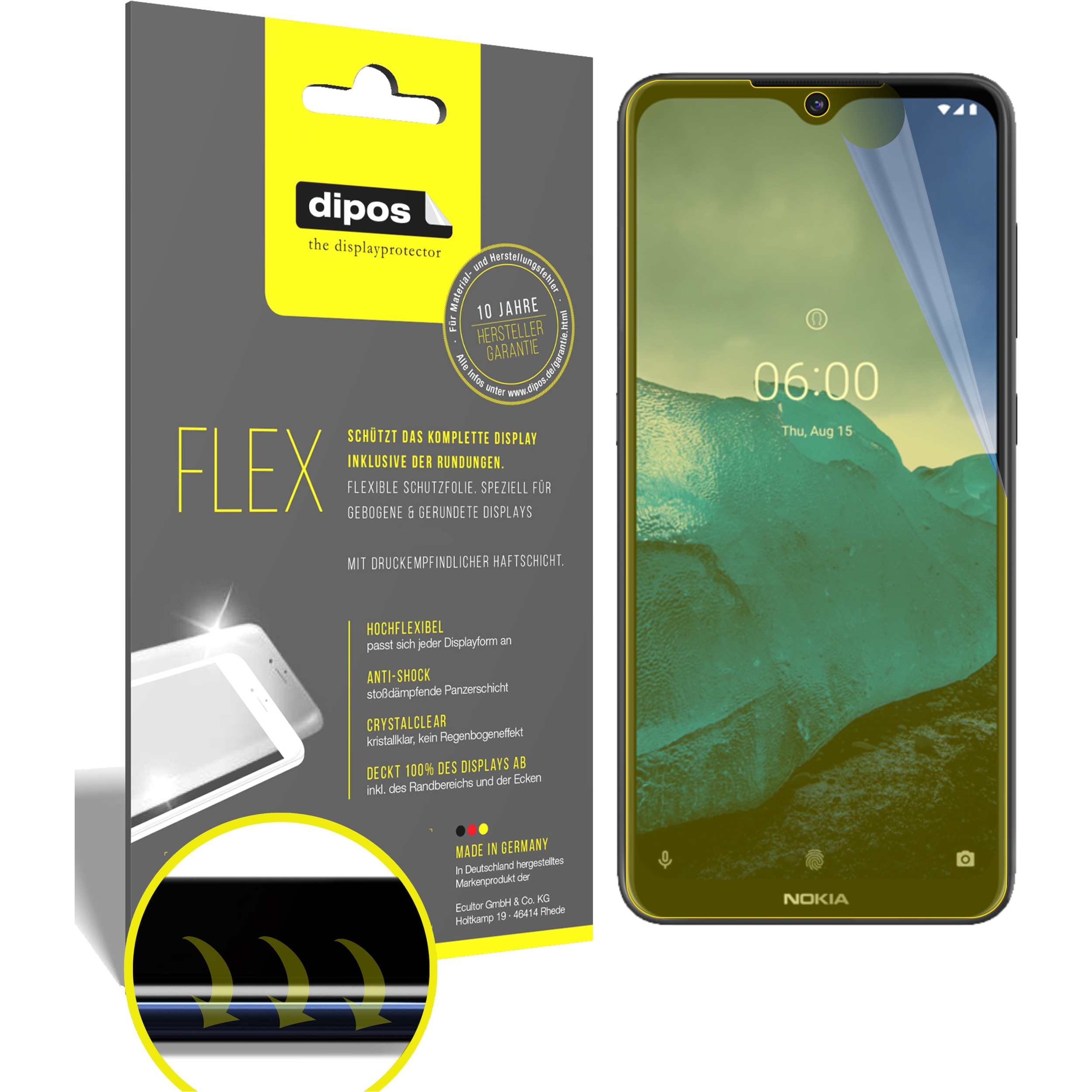 Dipos Displayschutzfolie Full-Cover 3D (2 Stück, Nokia 6.2), Smartphone Schutzfolie, Transparent